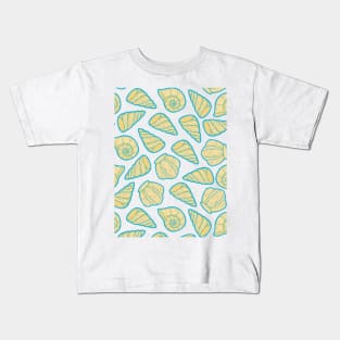 Beautiful Line Art Seashells Seamless Surface Pattern Design Kids T-Shirt